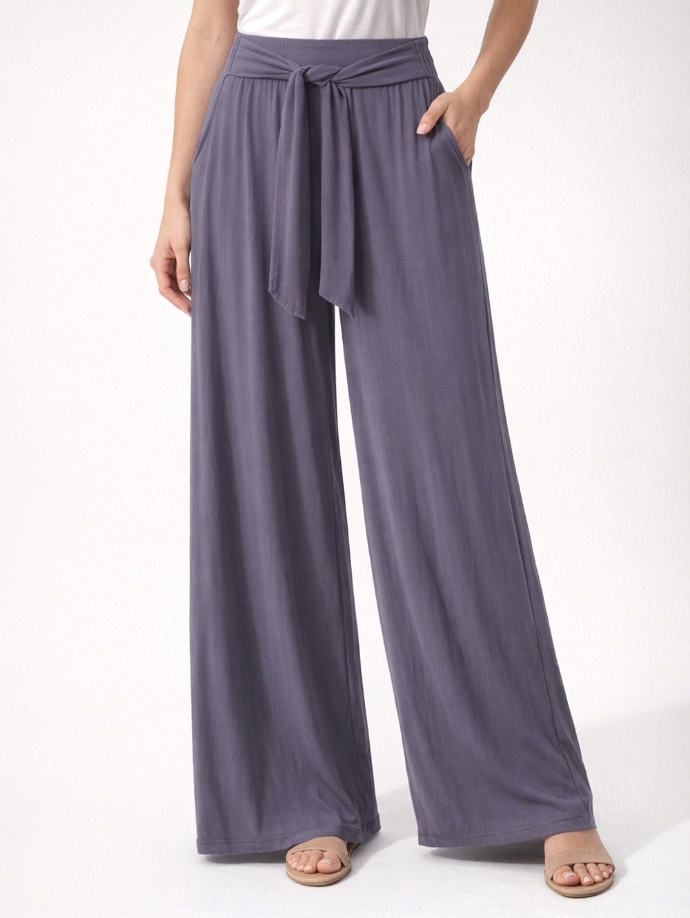 GAIAM Slate Blue Wide-Leg Tie-Waist Pants